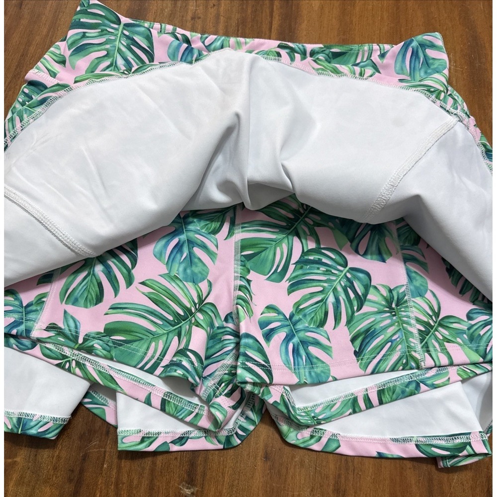 Women's Sugar Bee Clothing Tennis Skirt Skort Pink Palm Print Skort, M - Picture 3 of 6